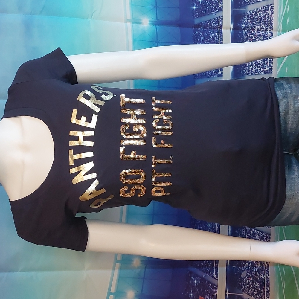 PINK Pitt Panthers Tshirt Top XS Extra Small Victoria's Secret Sequin Tee NWOT